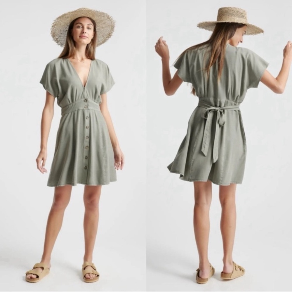 Quince Vintage Wash Tencel Button Front Dress S